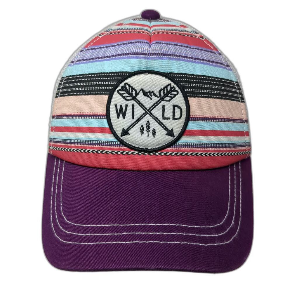 Empyre Trucker Hat Purple White One Size Wild Patch Stripes Mesh Back Mountain